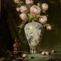 Jacqueline Kamin Peonies With Bronze Elephant